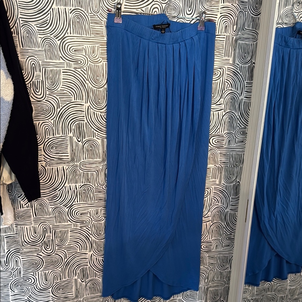 Green Envelope Blue Pleated A-Line Maxi Skirt Casual